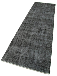 Overdyed Vintage Siyah Eskitme Pamuk Yün El Dokuma Halısı 81x302 Agacan