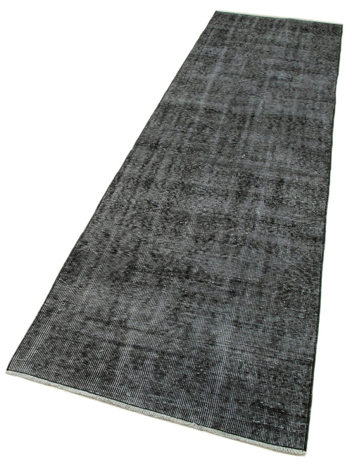 Overdyed Vintage Siyah Eskitme Pamuk Yün El Dokuma Halısı 81x302 Agacan