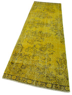Overdyed Vintage Sarı Eskitme Pamuk Yün El Dokuma Halısı 89x332 Agacan