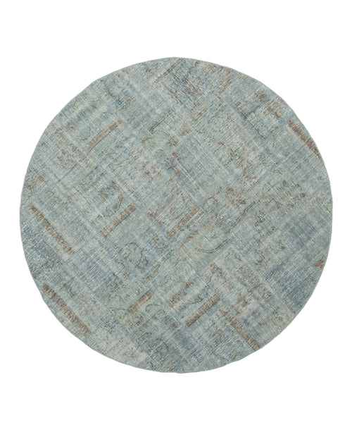 Kırk Yama Mavi Patchwork Pamuk Yün El Dokuma Halısı 198x198 Agacan