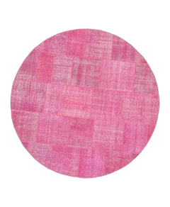 Kırk Yama Pembe Patchwork Pamuk Yün El Dokuma Halısı 205x205 Agacan