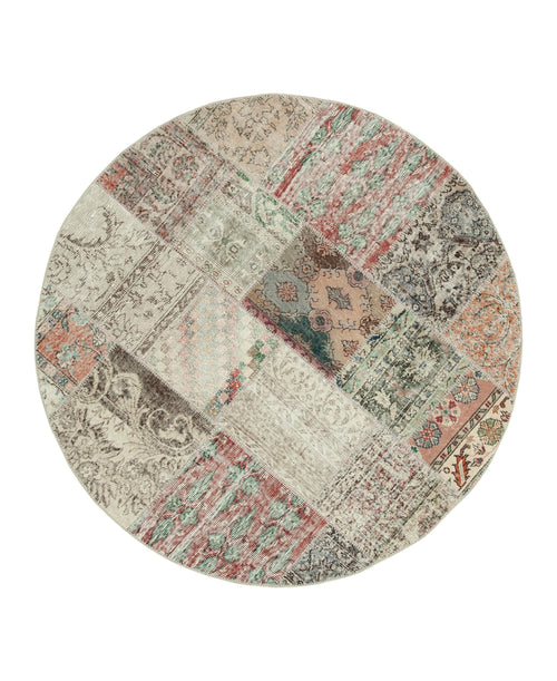 Kırk Yama Bej Patchwork Pamuk Yün El Dokuma Halısı 180x180 Agacan