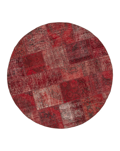Kırk Yama Kırmızı Patchwork Pamuk Yün El Dokuma Halısı 200x200 Agacan