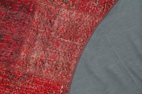 Kırk Yama Kırmızı Patchwork Pamuk Yün El Dokuma Halısı 200x200 Agacan