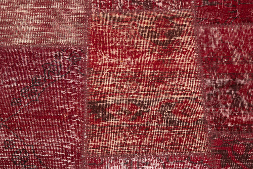 Kırk Yama Kırmızı Patchwork Pamuk Yün El Dokuma Halısı 150x150 Agacan