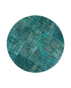 Kırk Yama Turkuaz Patchwork Pamuk Yün El Dokuma Halısı 150x150 Agacan