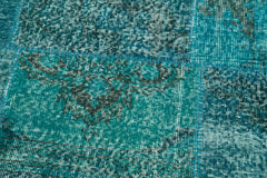 Kırk Yama Turkuaz Patchwork Pamuk Yün El Dokuma Halısı 150x150 Agacan