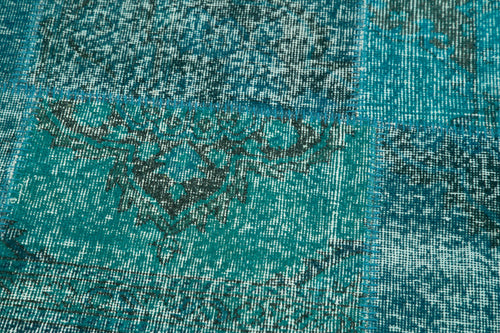 Kırk Yama Turkuaz Patchwork Pamuk Yün El Dokuma Halısı 150x150 Agacan