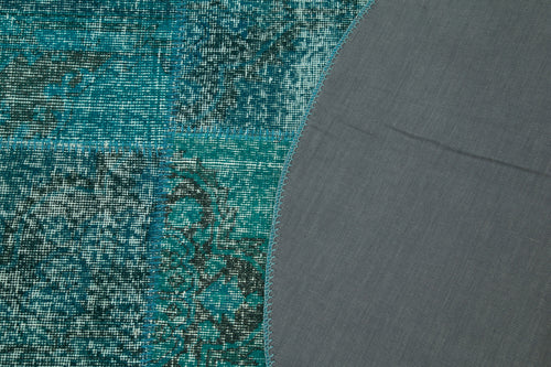 Kırk Yama Turkuaz Patchwork Pamuk Yün El Dokuma Halısı 150x150 Agacan