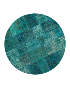 Kırk Yama Turkuaz Patchwork Pamuk Yün El Dokuma Halısı 200x200 Agacan