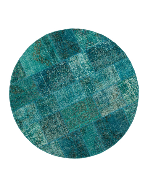 Kırk Yama Turkuaz Patchwork Pamuk Yün El Dokuma Halısı 200x200 Agacan