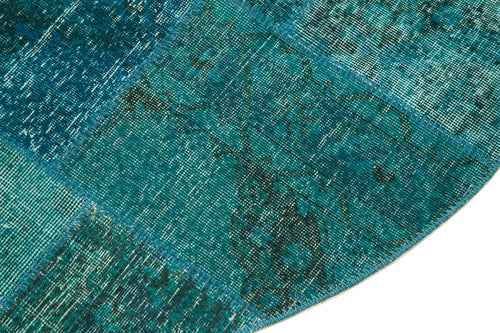 Kırk Yama Turkuaz Patchwork Pamuk Yün El Dokuma Halısı 200x200 Agacan