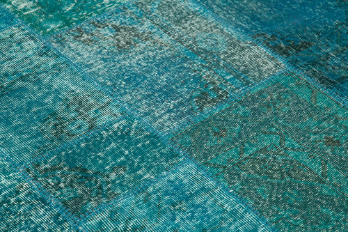 Kırk Yama Turkuaz Patchwork Pamuk Yün El Dokuma Halısı 200x200 Agacan