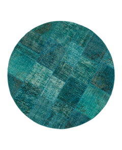 Kırk Yama Turkuaz Patchwork Pamuk Yün El Dokuma Halısı 200x200 Agacan