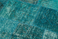 Kırk Yama Turkuaz Patchwork Pamuk Yün El Dokuma Halısı 200x200 Agacan