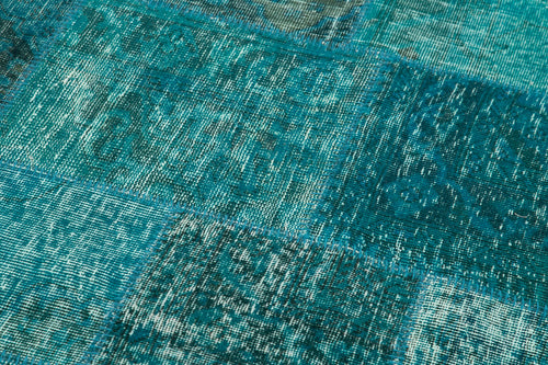Kırk Yama Turkuaz Patchwork Pamuk Yün El Dokuma Halısı 200x200 Agacan