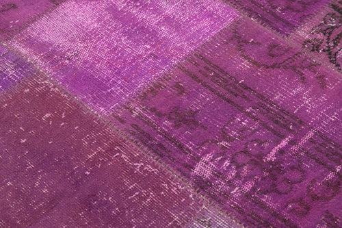 Kırk Yama Mor Patchwork Pamuk Yün El Dokuma Halısı 153x153 Agacan