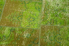 Kırk Yama Yeşil Patchwork Pamuk Yün El Dokuma Halısı 153x153 Agacan