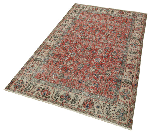 Overdyed Vintage Kırmızı Eskitme Pamuk Yün El Dokuma Halısı 116x196 Agacan