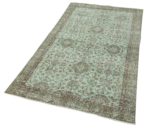 Overdyed Vintage Yeşil Eskitme Pamuk Yün El Dokuma Halısı 110x200 Agacan