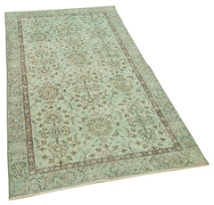 Overdyed Vintage Yeşil Eskitme Pamuk Yün El Dokuma Halısı 106x198 Agacan