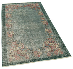 Overdyed Vintage Yeşil Eskitme Pamuk Yün El Dokuma Halısı 106x192 Agacan