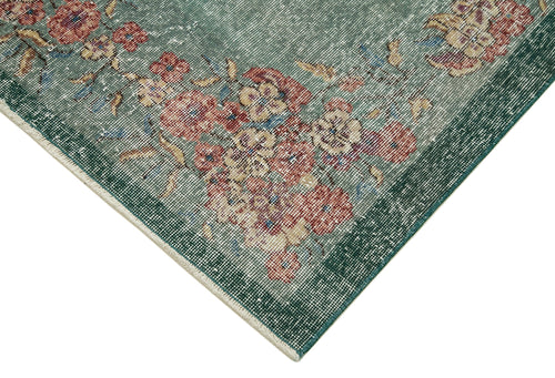 Overdyed Vintage Yeşil Eskitme Pamuk Yün El Dokuma Halısı 106x192 Agacan