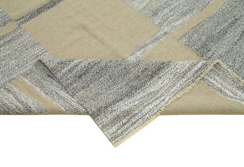 Scrap Gri Geometrik Pamuk Yün El Dokuma Halısı 310x420 Agacan