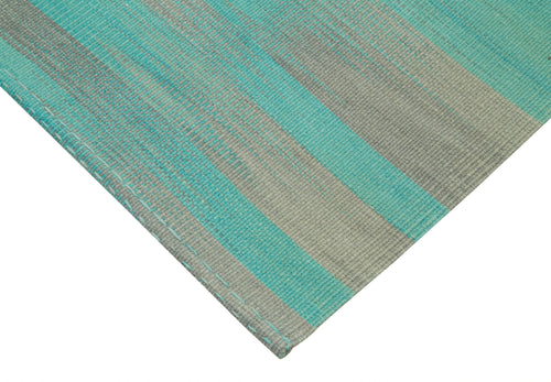 Degrade Kilim Turkuaz Çizgili Pamuk Yün El Dokuma Halısı 210x261 Agacan