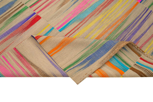 Degrade Kilim Beyaz Çizgili Pamuk Yün El Dokuma Halısı 209x283 Agacan