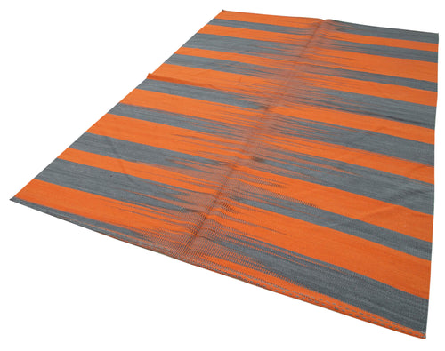 Degrade Kilim Turuncu Çizgili Pamuk Yün El Dokuma Halısı 178x257 Agacan