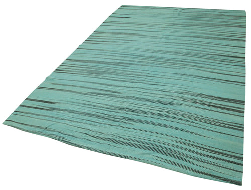 Degrade Kilim Turkuaz Çizgili Pamuk Yün El Dokuma Halısı 183x275 Agacan