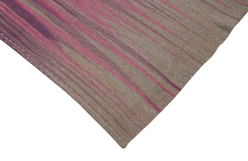 Degrade Kilim Kahverengi Çizgili Pamuk Yün El Dokuma Halısı 177x254 Agacan