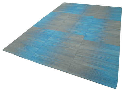 Degrade Kilim Mavi Çizgili Pamuk Yün El Dokuma Halısı 212x309 Agacan