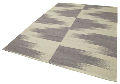 Degrade Kilim Bej Çizgili Pamuk Yün El Dokuma Halısı 200x276 Agacan