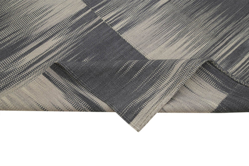 Degrade Kilim Gri Çizgili Pamuk Yün El Dokuma Halısı 210x247 Agacan