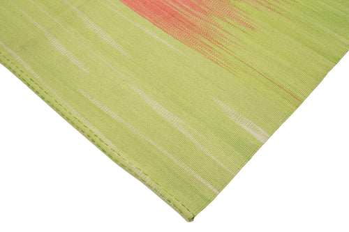 Degrade Kilim Yeşil Çizgili Pamuk Yün El Dokuma Halısı 179x282 Agacan