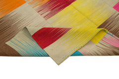 Degrade Kilim Beyaz Çizgili Pamuk Yün El Dokuma Halısı 198x355 Agacan