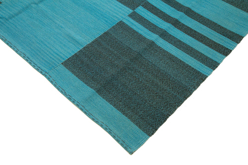 Degrade Kilim Turkuaz Çizgili Pamuk Yün El Dokuma Halısı 273x414 Agacan