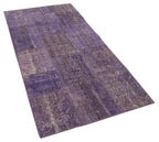 Kırk Yama Mor Patchwork Pamuk Yün El Dokuma Halısı 90x200 Agacan