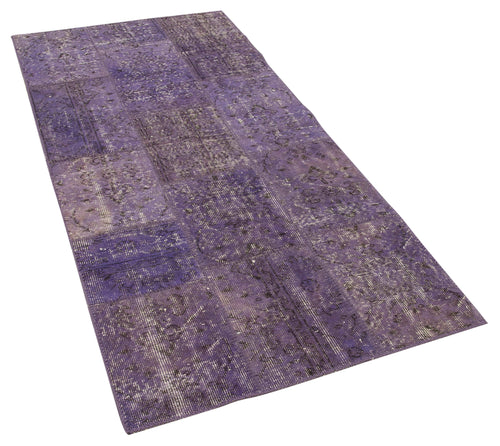 Kırk Yama Mor Patchwork Pamuk Yün El Dokuma Halısı 90x200 Agacan