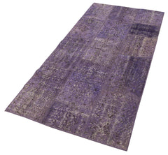 Kırk Yama Mor Patchwork Pamuk Yün El Dokuma Halısı 90x200 Agacan