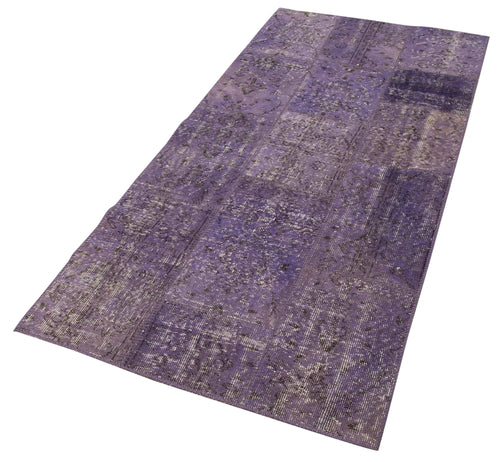 Kırk Yama Mor Patchwork Pamuk Yün El Dokuma Halısı 90x200 Agacan