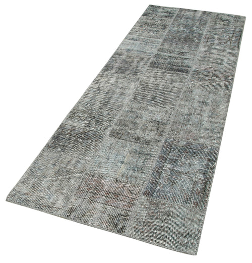 Kırk Yama Gri Patchwork Pamuk Yün El Dokuma Halısı 85x250 Agacan