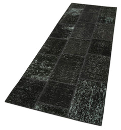 Kırk Yama Siyah Patchwork Pamuk Yün El Dokuma Halısı 87x268 Agacan