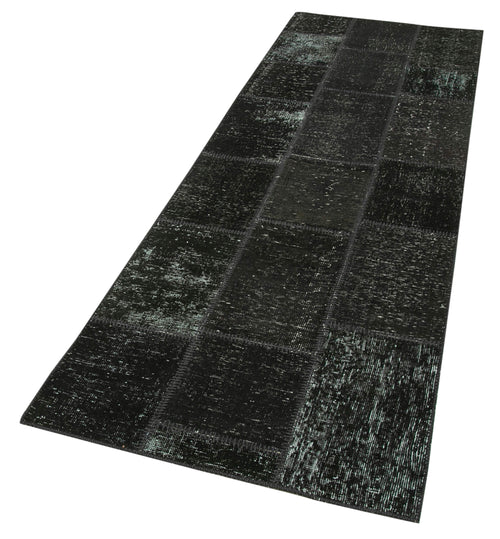 Kırk Yama Siyah Patchwork Pamuk Yün El Dokuma Halısı 87x268 Agacan