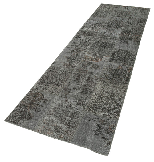 Kırk Yama Gri Patchwork Pamuk Yün El Dokuma Halısı 85x305 Agacan