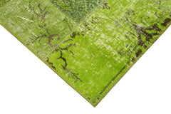 Kırk Yama Yeşil Patchwork Pamuk Yün El Dokuma Halısı 86x303 Agacan