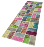 Kırk Yama Mavi Patchwork Pamuk Yün El Dokuma Halısı 88x300 Agacan