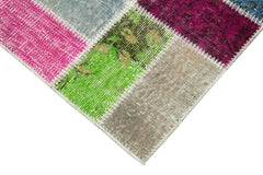 Kırk Yama Mavi Patchwork Pamuk Yün El Dokuma Halısı 88x300 Agacan